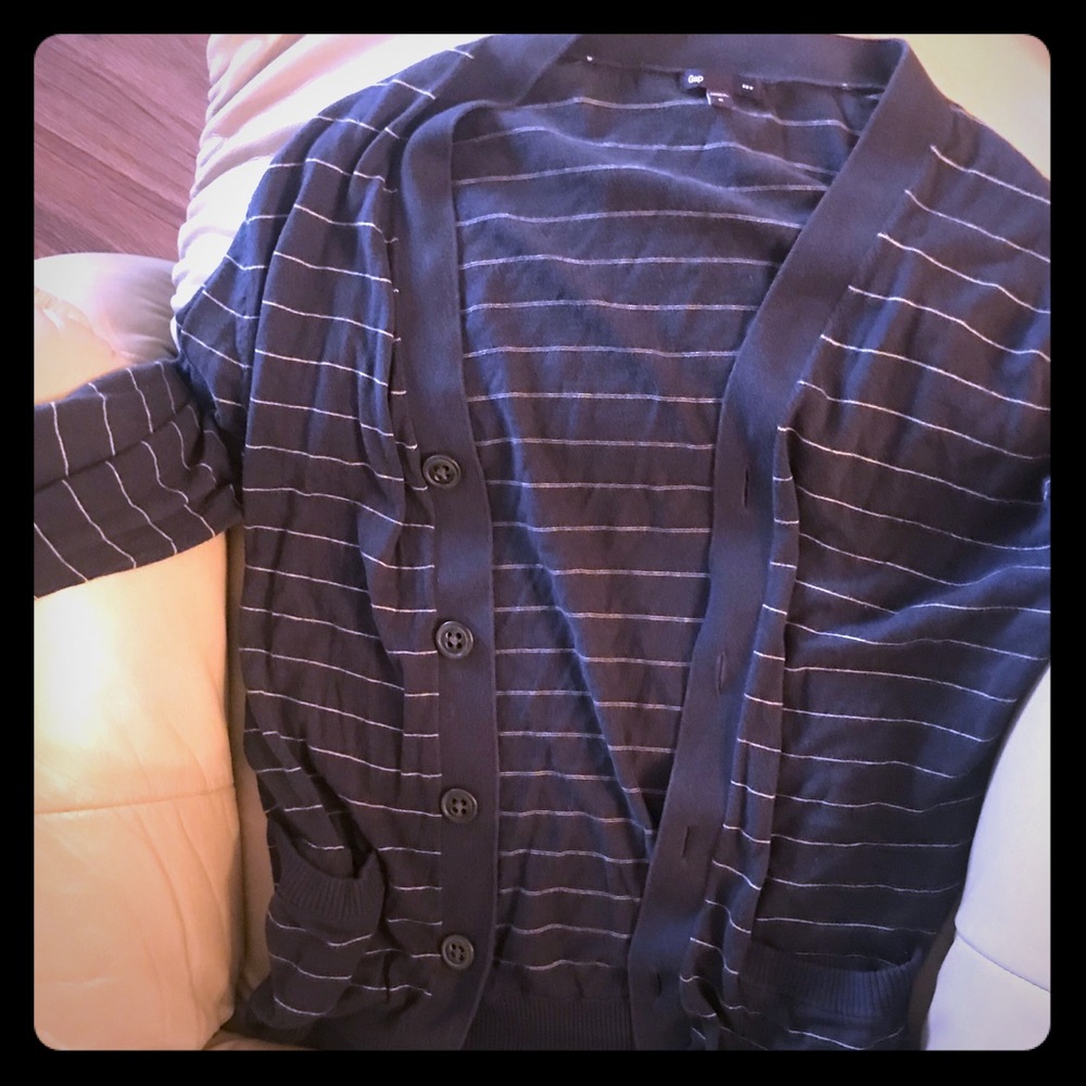 Gap cardigan. Navy with silver stripe. (Medium)